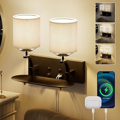 Miniatura 8 de HYMELA Aplique de pared de cristal transparente, lámpara de pared negra mate con base E26, moderna lámpara de pared interior cableada para sala de