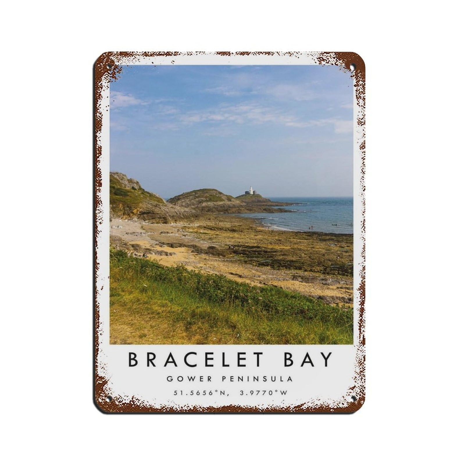Lxwnze 30L X 40W Cm Bracelet Bay Mumbles Gower Travel (2) Retro Poster Metal Tin Sign Chic Art Retro Iron Painting Bar People Cave Cafe Family Garage Poster Wall Decoration 12X16inch(30X40cm)