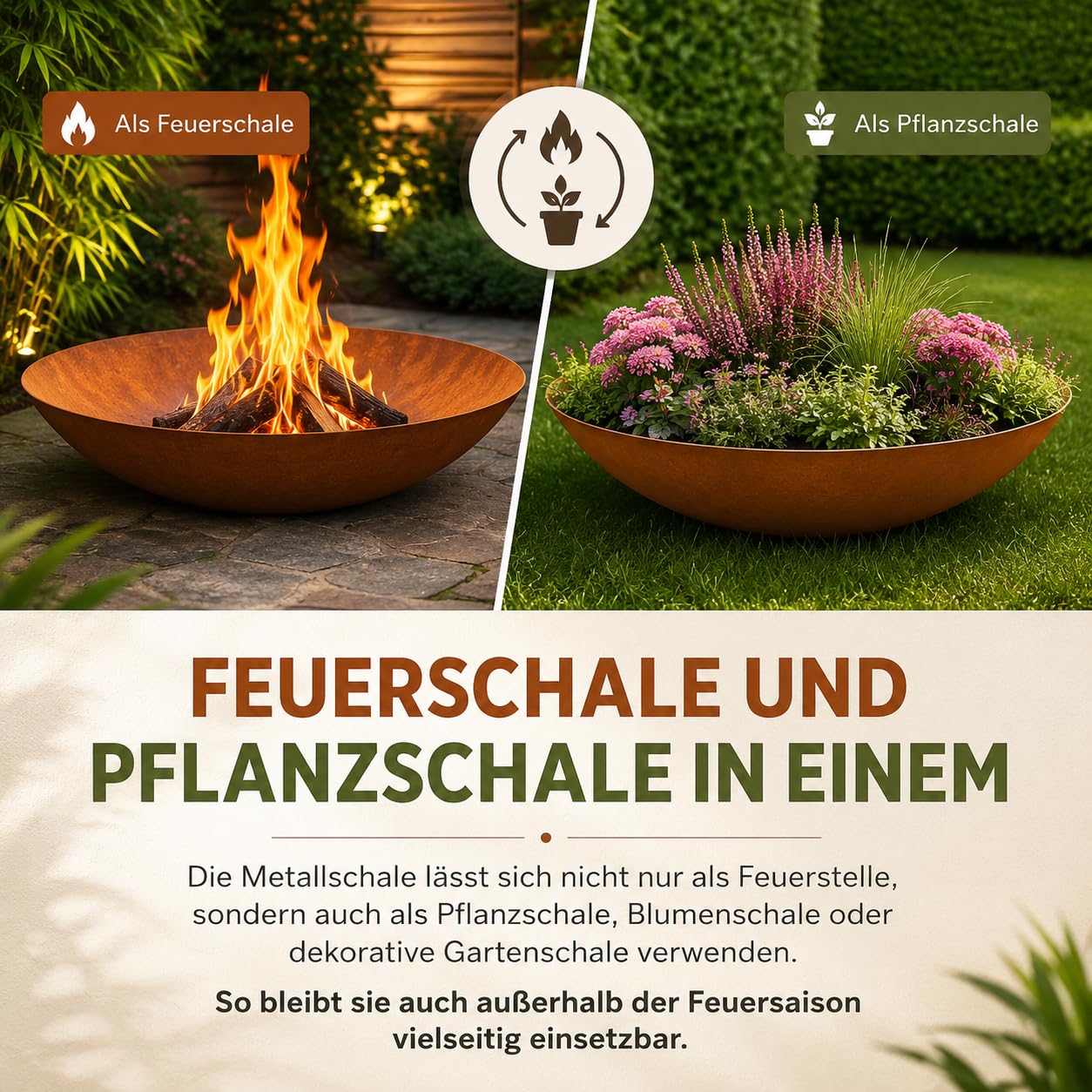 Edelrost Garten Feuerschale Rost Pflanzschale aus Metall Rost 70cm 2mm T 18cm