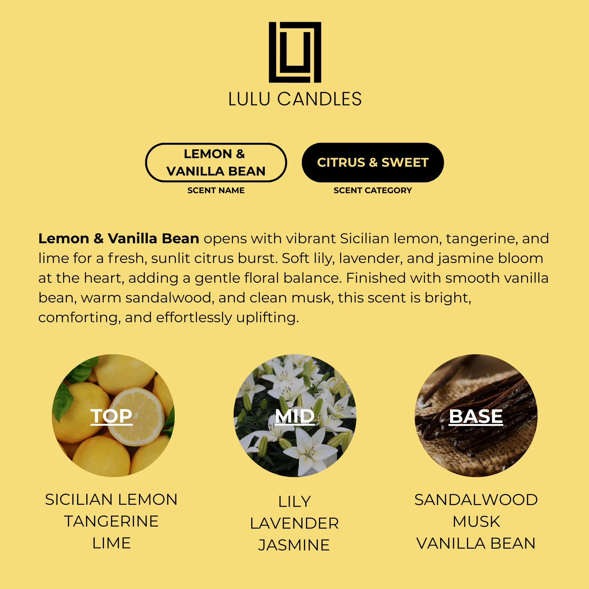 Lemon Vanilla Bean | Velas de soja perfumadas de lujo | Vertidas a mano en los Estados Unidos | Altamente perfumadas y duraderas | Tarro blanco de 9 onzas, paquete de 2