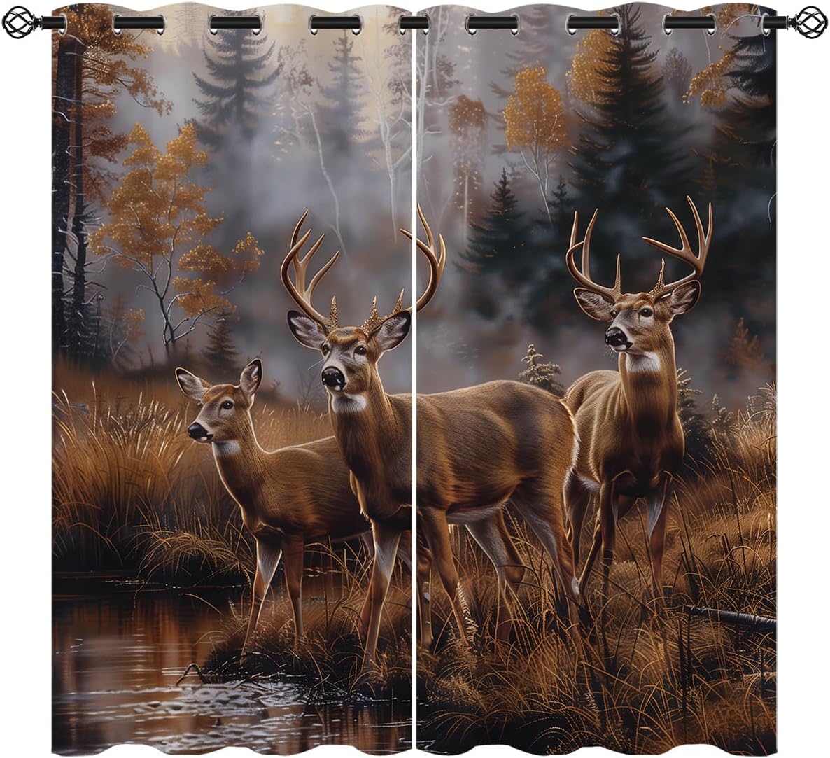 Deer Blackout Curtains for Girls Boy Home Decor, Rustic Elk Country Forest Woodland Wildlife Grommet Thermal Insulated Drapes Darkening Window Curtain for Bedroom Living Room, 72 x 63 Inch