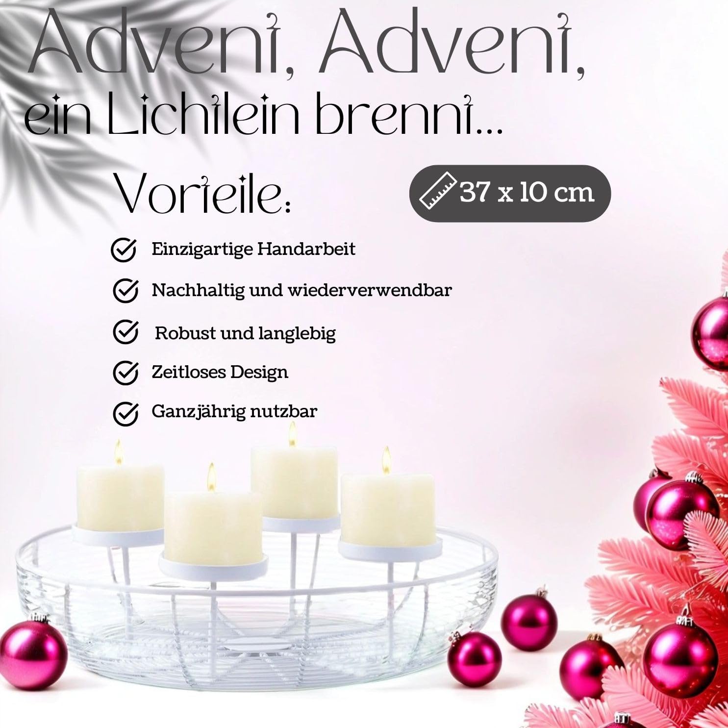 Moderner Adventskranz Orbe handgefertigt aus Metall in Weiß 37 cm