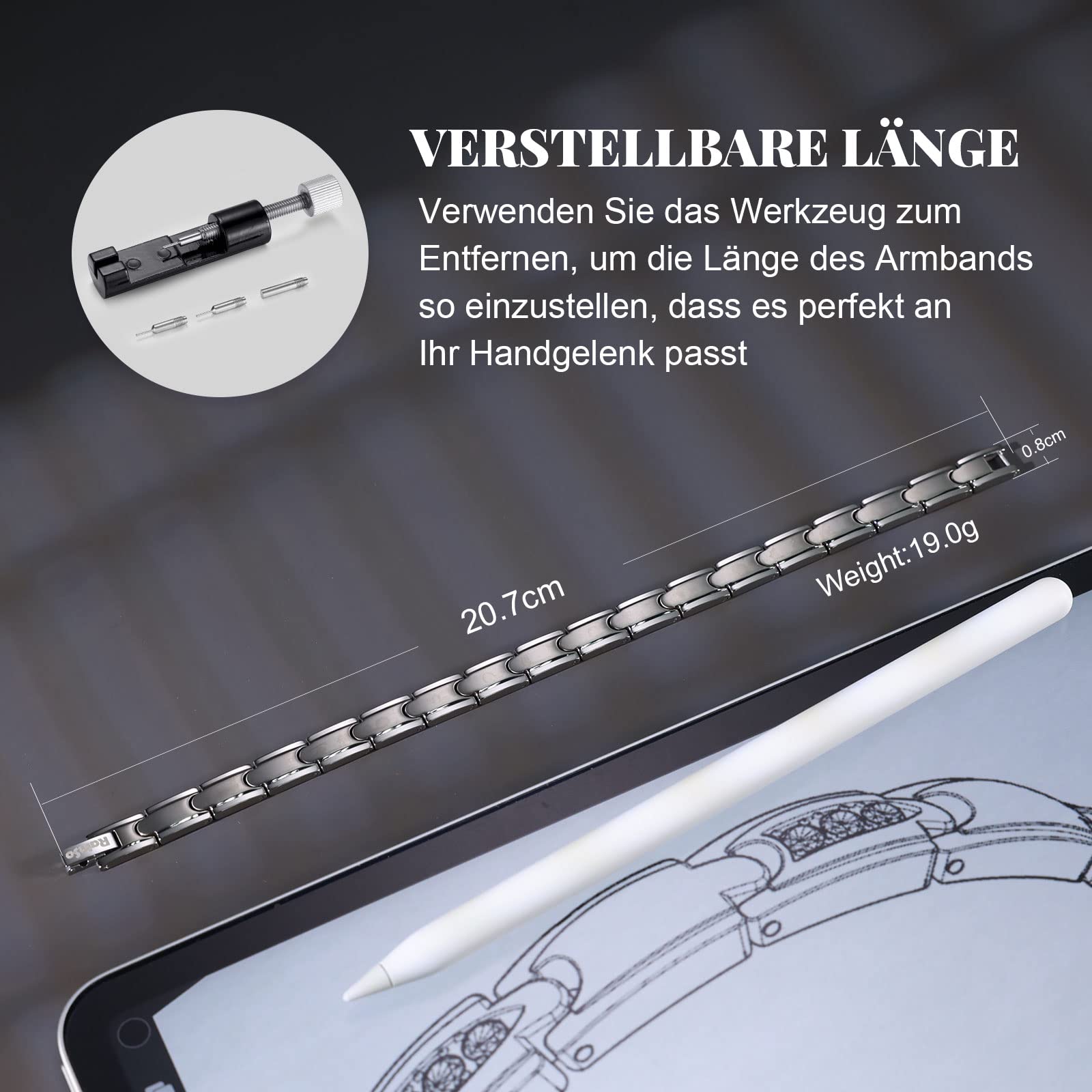 RainSo Starkes Therapeutisches Magnetarmband für Damen aus Titan - Magnetisches Titan Armband(Silber)
