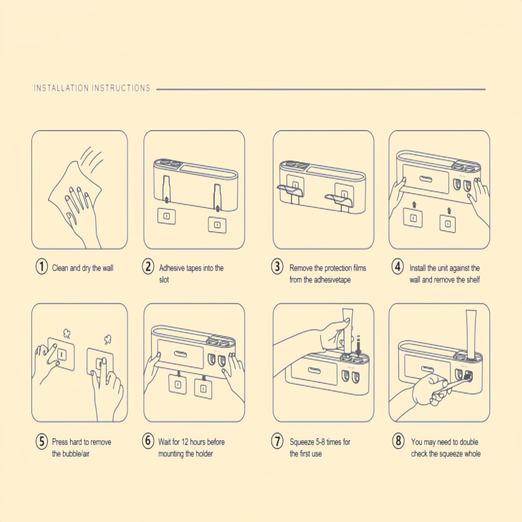 Soporte para cepillo de dientes montado en la pared sin taladro, estante de baño, con dispensadores automáticos de pasta de dientes, 6 ganchos para cepillo, tazas magnéticas, 1 organizador