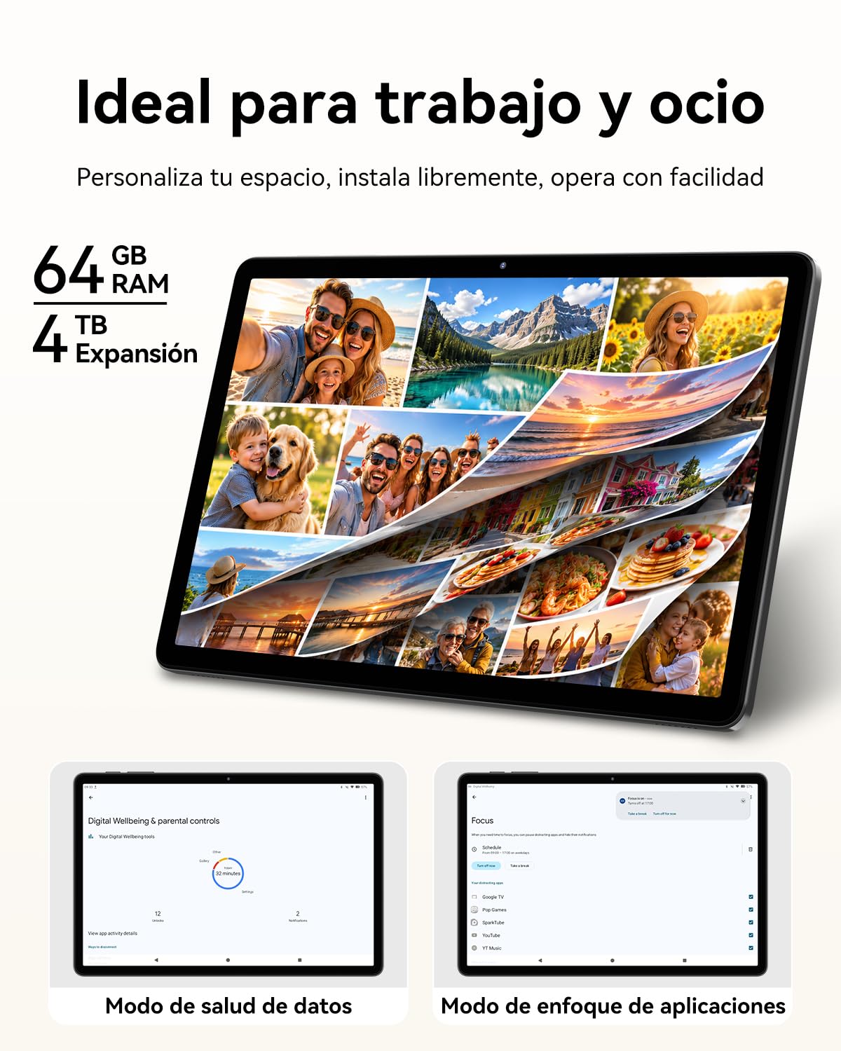 TABWEE T30 11 Pulgadas Tablet Android 16 (64GB+4TB), Tableta para Estudiar | Batería 7000mAh, Pantalla HD IPS, Gemini AI 4.0, WiFi 5G, GPS, OTG, Tableta para Estudiar, Trabajar y Niños