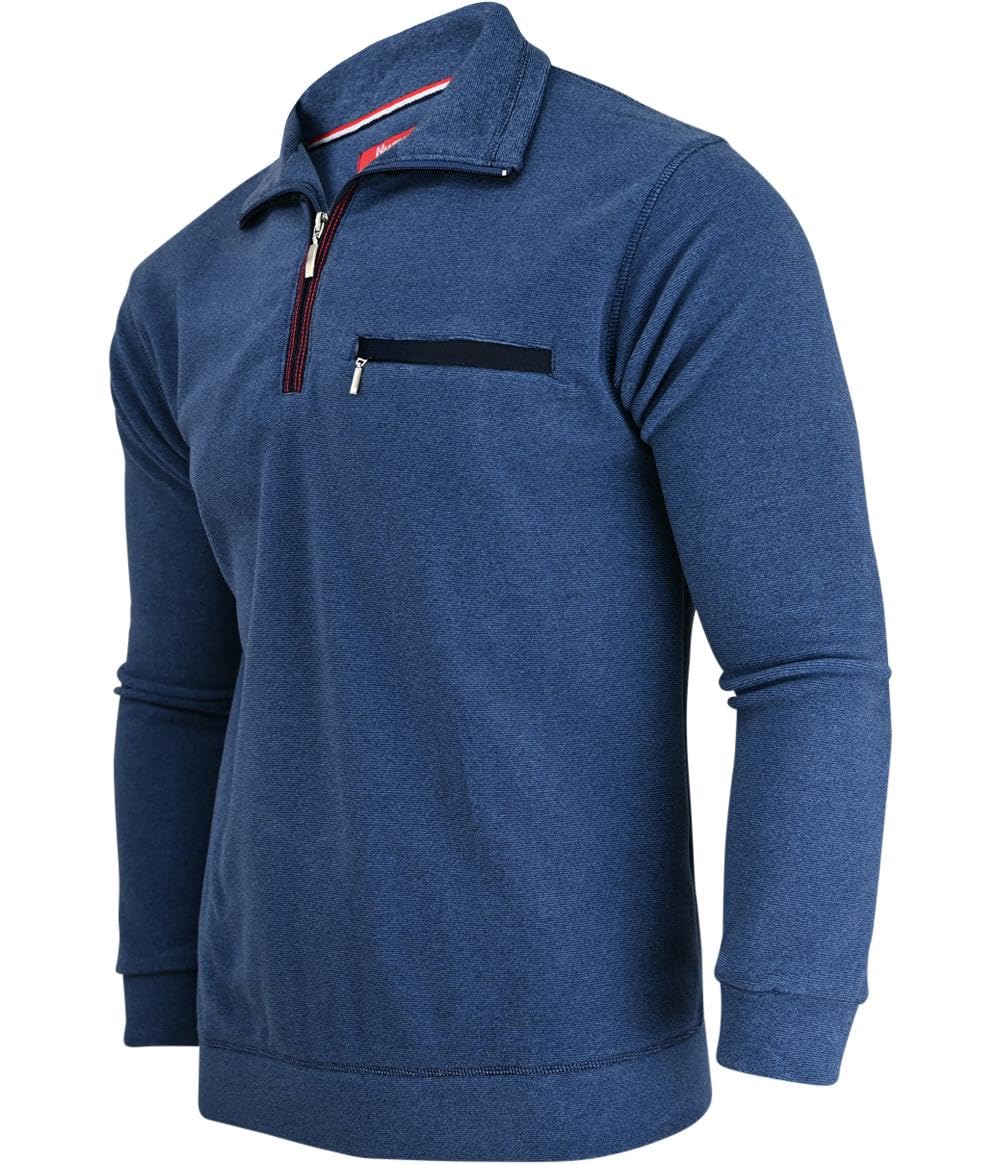 Soltice Herren Langarm Sweatshirt mit Brusttasche, Gestreifter Strickpullover mit Kragen, Meliert, Winter Baumwoll Poloshirt (M bis 3XL)