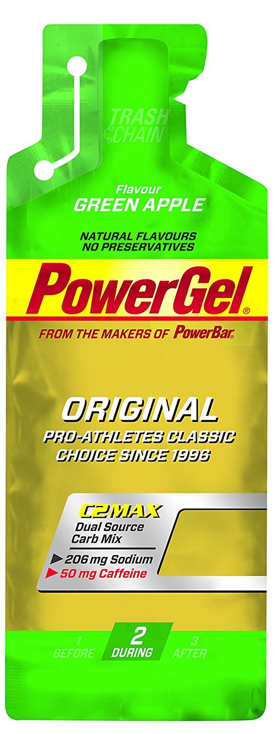Power Gel ORIGINAL mit Kohlenhydraten, Maltodextrin, Natrium + 50 mg Koffein | Kohlenhydrat Gels ohne Konservierungsstoffe | Gel Vegan – GREEN APPLE 24 x 41 g