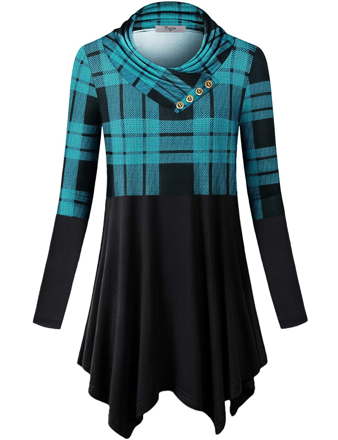 Womens Fall Long Sleeve Cowl Neck Asymmetrical Hemline Flowy Tunic Top