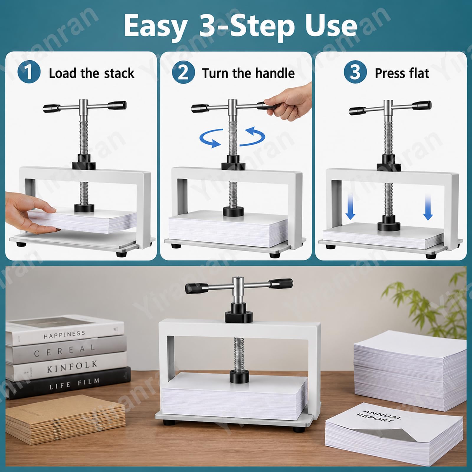 Pressa manuale per libri A4/A3, resistente con pressione di 1500 kg per rilegatura, stampa per documenti e ricevute, ideale per file, opuscoli, foto e carta da ufficio
