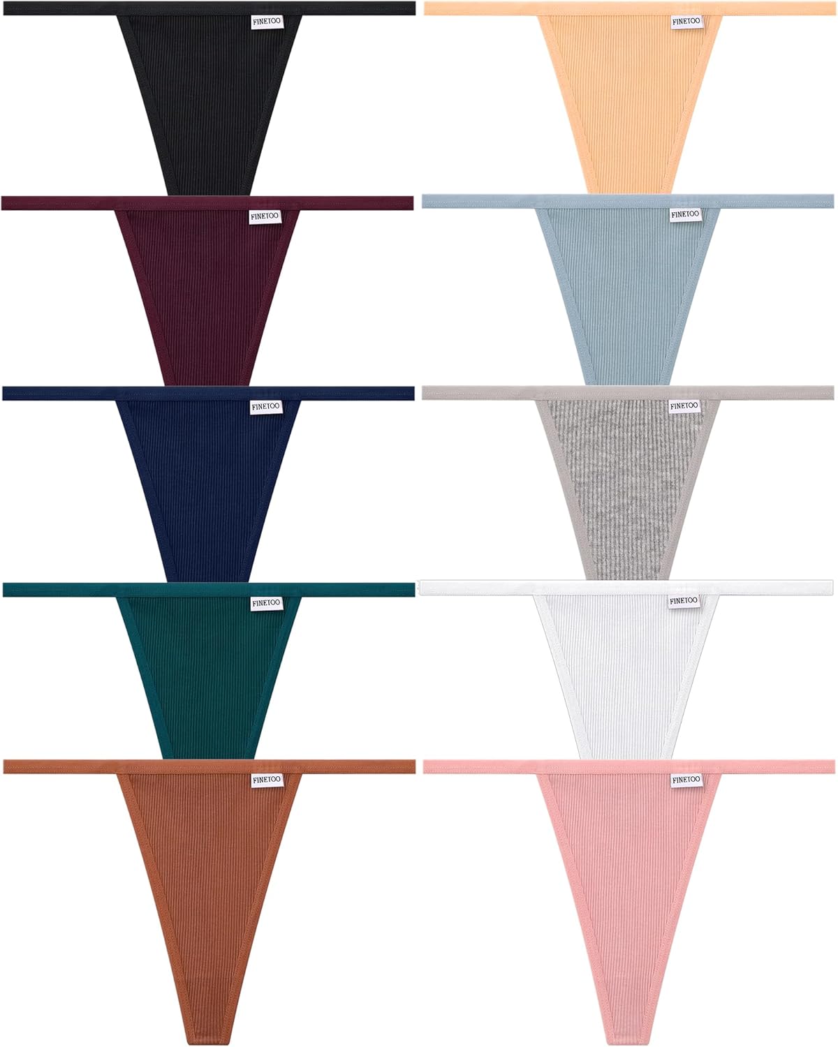 FINETOO 10 Pack G-String Thongs for Women Cotton Panties Stretch T-back Tangas Low Rise Hipster Underwear Sexy S-XL