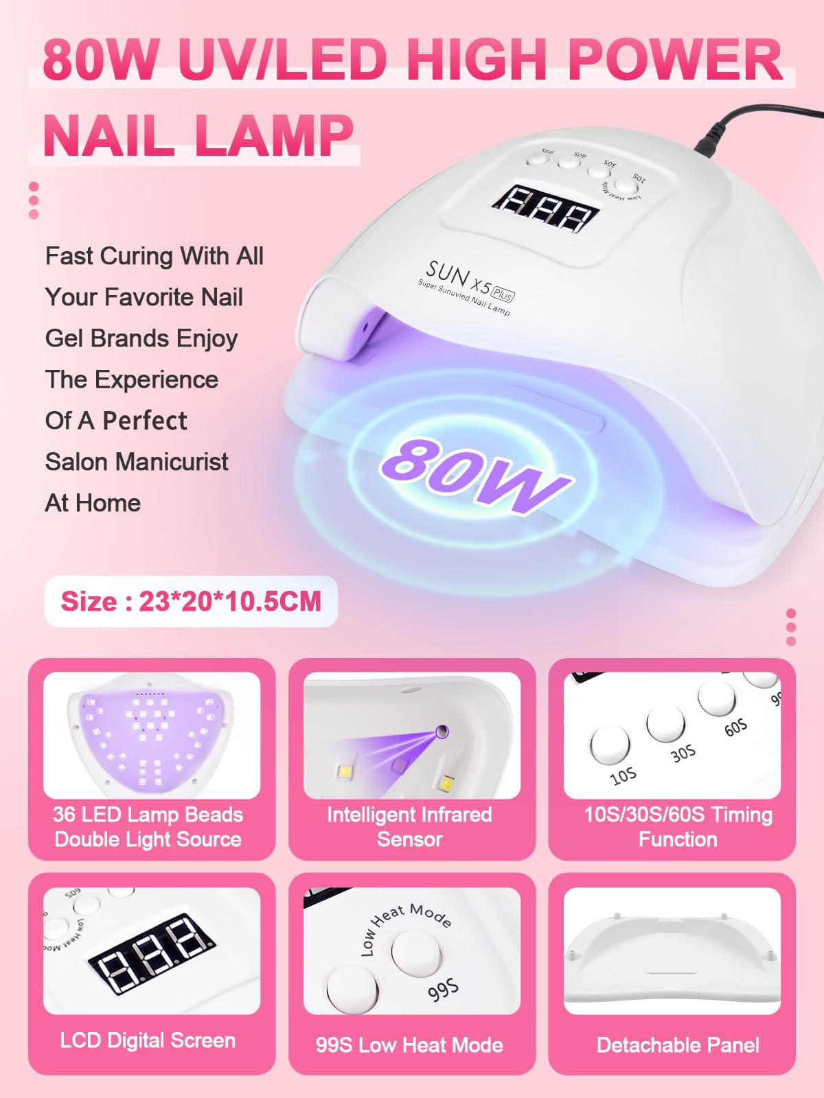 Yokilly Kit Ongle Gel UV Complet: Kit Ongle Manucure Avec 80W Lampe LED UV Electrique Ponceuse Pour Ongles Gel- Poudre Acrylique Pour Ongles