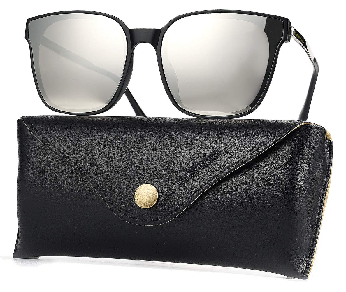 U.I STATION Square Sunglasses Womens Mens Oversized Mirrored lens U886 (Sil-Sil)