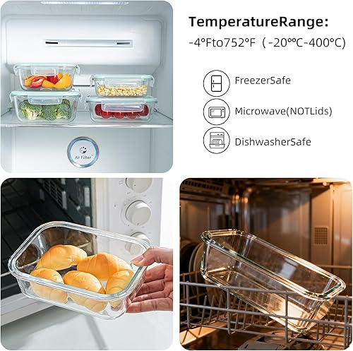 Miniatura 5 de 4 loncheras de vidrio selladas con tapas, recipientes de almacenamiento de alimentos de vidrio azul transparente y loncheras de vidrio selladas que