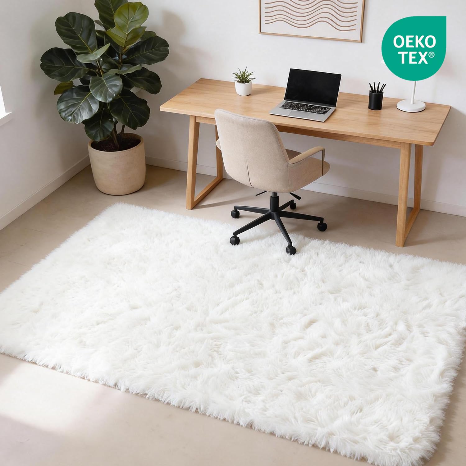Alfombra Salón Grandes Pelo Largo Lavable para Habitación o Dormitorio, Esponjosa, de Cama (Blanco Puro, 200 x 300 cm) | Alfombra muy grande para un ambiente agradable. Cubre todo el espacio, esponjoso y antideslizante a diario
