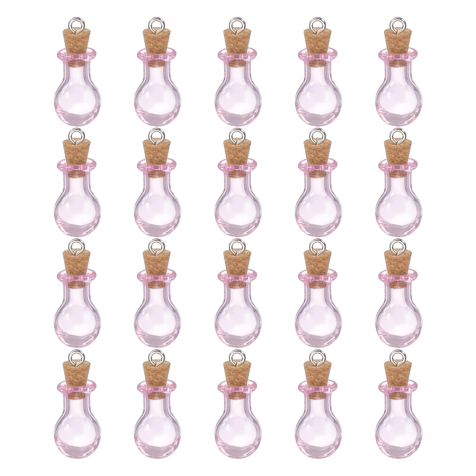 sourcing map 20 Pcs Mini Glass Bottles Jars, Ball Small Cute Glass Jars Vials Pendants Small Vials Wishing Bottle with Cork Stoppers and Eye Screws for DIY Crafts Wedding Favors, Pink — image 1