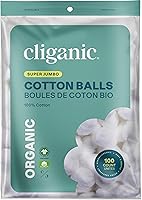 Cliganic Organic Super Jumbo Cotton Balls, 100 Count - Hypoallergenic, Ultra Absorbent, 100% Pure Cotton for Sensitive Skin