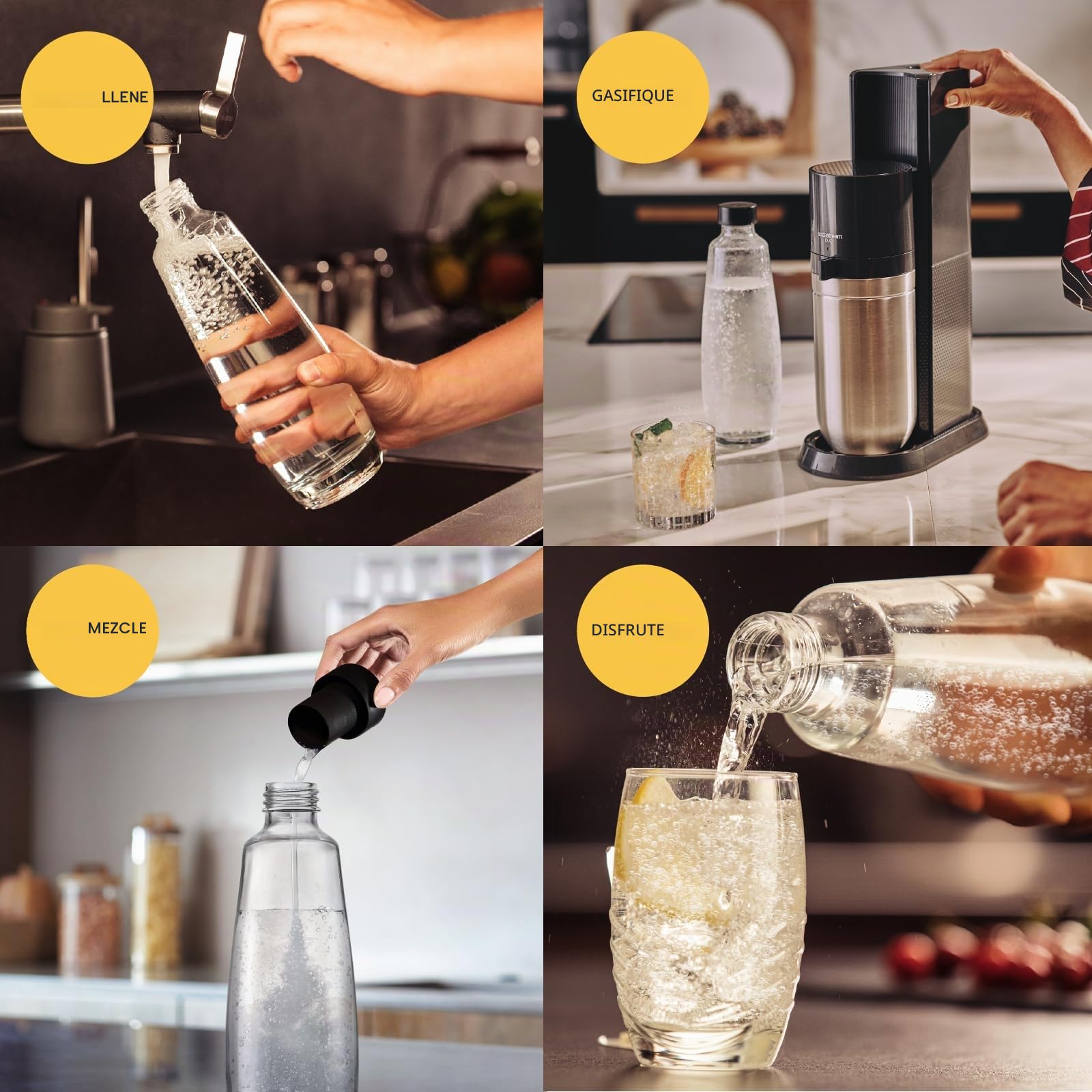 Sodastream Duo - Máquina de agua con gas y soda para jarra de cristal | Pack 1 jarra de cristal 1L + 1 botella 1L acabado acero inoxidable lavavajillas + 1 recarga de gas de 60 L para Clipser, color