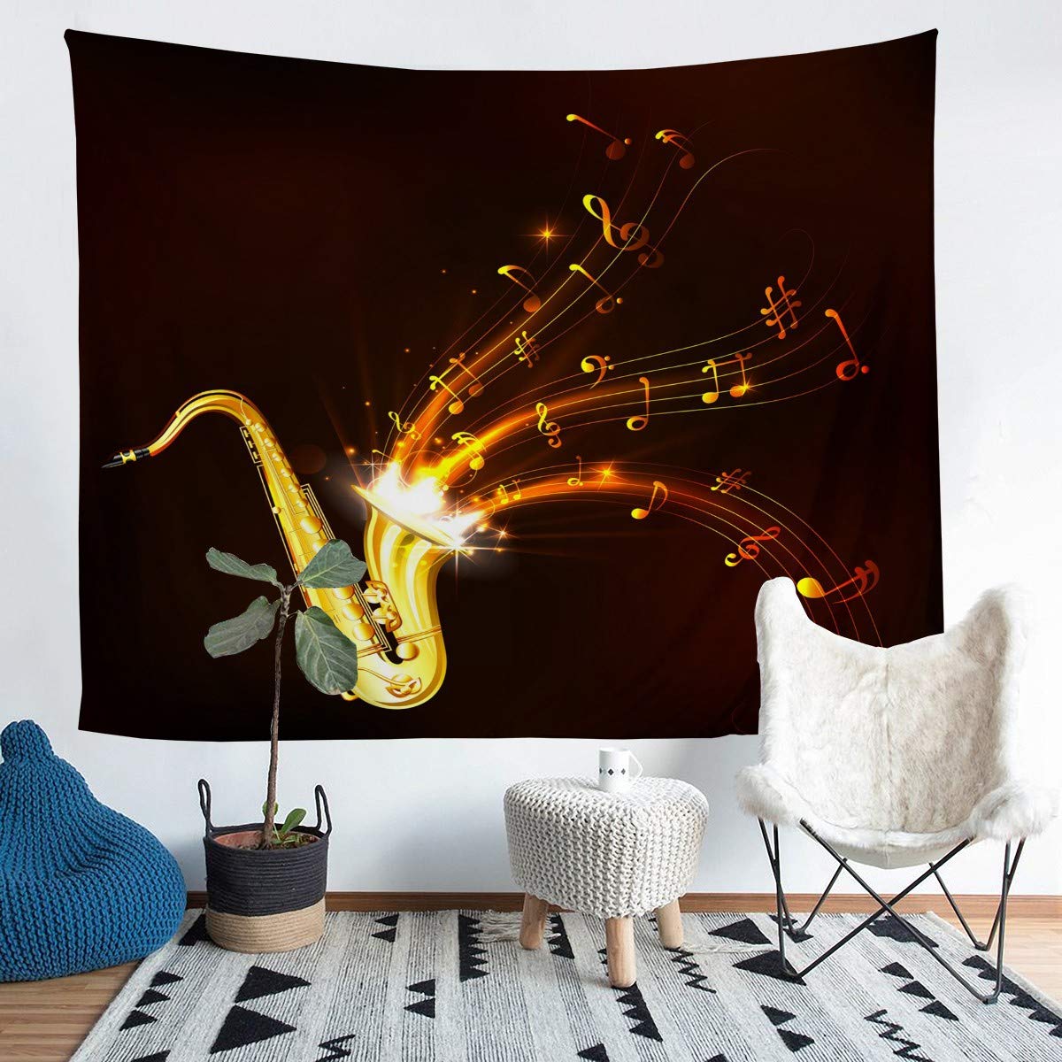 Classic Music Tapestry Wall Hanging Saxophone Tapestry for Kids Boys Girls Jazz Funky Piano Note Melody Design Wall Tapestry Musical Instrument Wall Art for Bedroom Living Room,Large 58x79 Inch