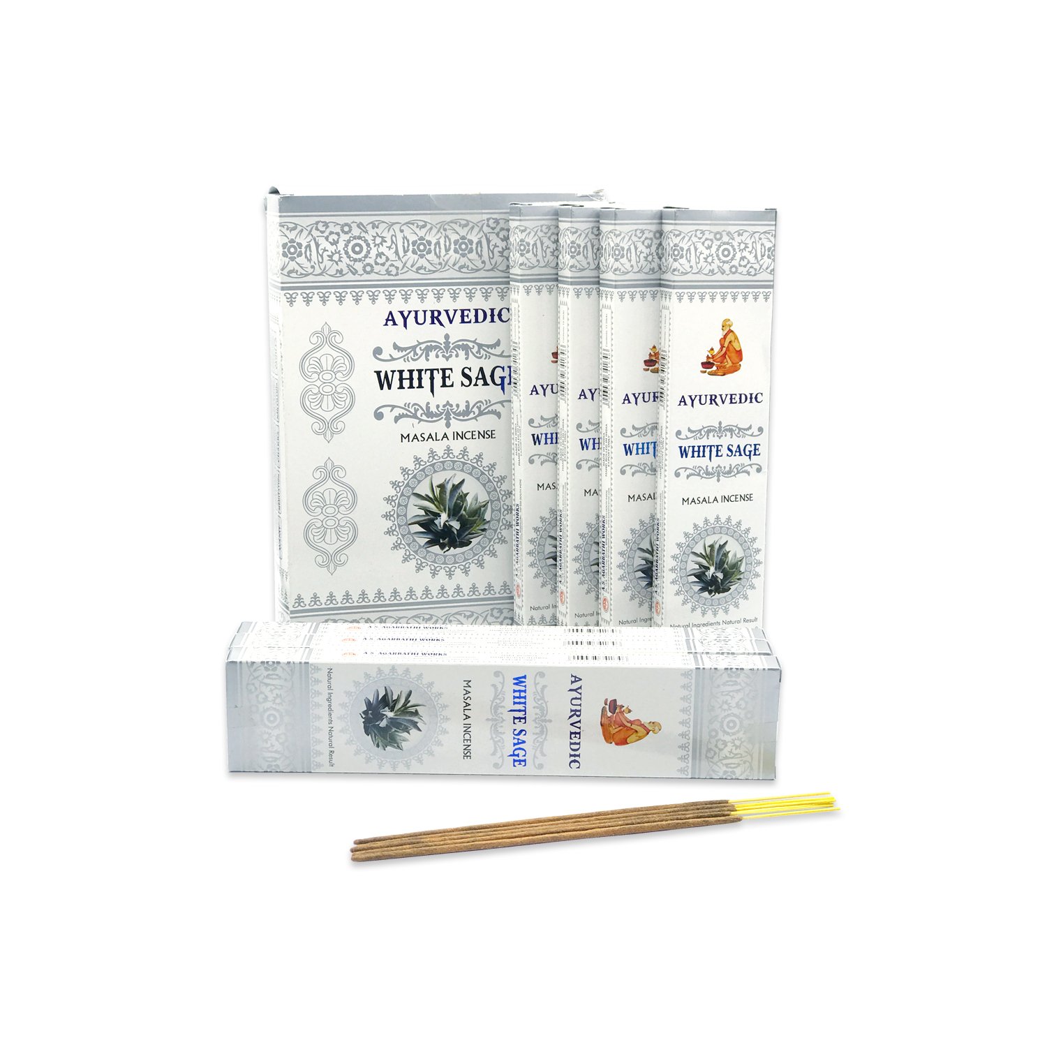 Ayurvedic White Sage Masala Incense Sticks Agarbatti (12 Pack Containing 15 Sticks Each)