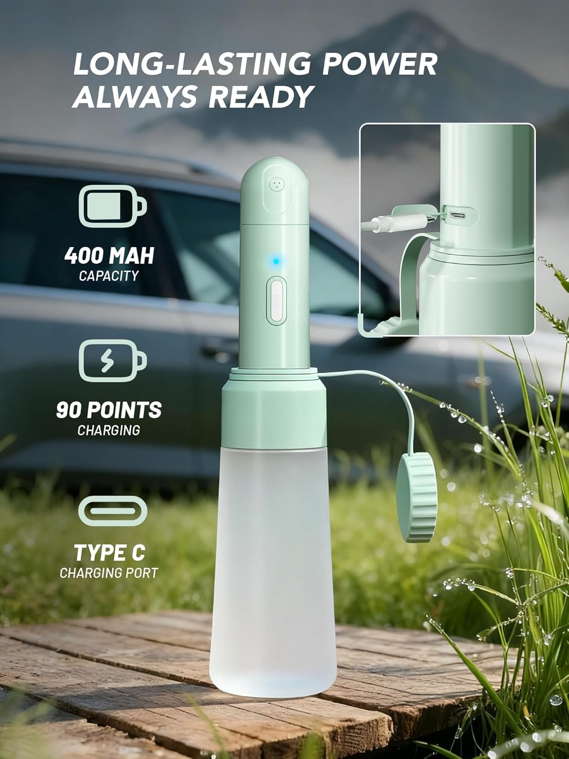 Electric Portable Bidet Sprayer Bottle Handheld for Women & Men, Travel Bidet Portable for Travel, Personal High Pressure Hygiene for Backpacking & Camping (VMASSTONE EPB-001 Mint Green)