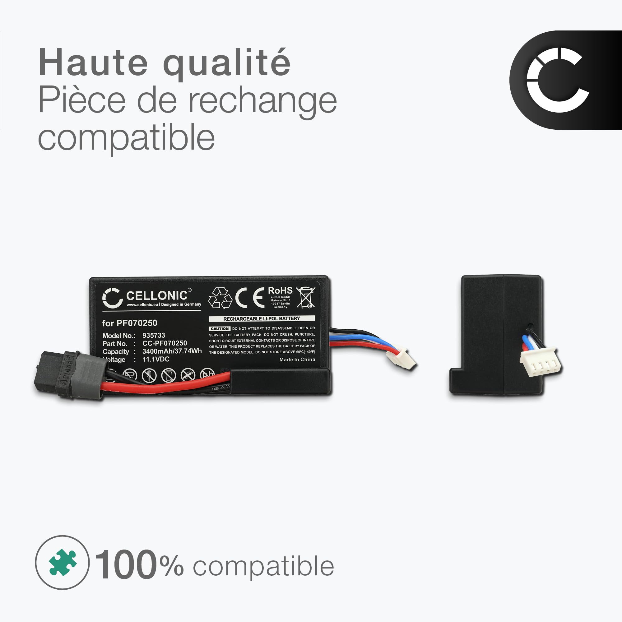 CELLONIC, Batterie pour Drone Compatible avec Parrot Disco (3400mAh, 11.1V)