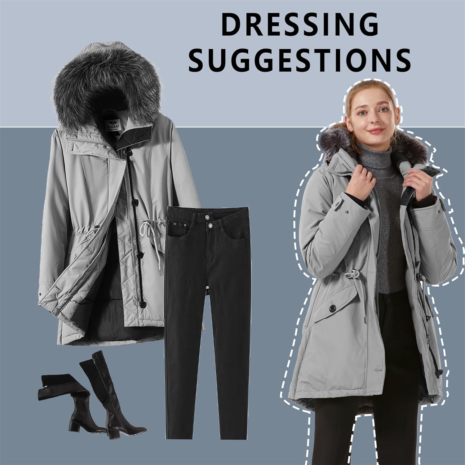 GGleaf Women's Winter Thicken Jacket (Standard & Plus Size) Quilted Coat Puffer Parka with Faux Fur Trim Hood - Image 5