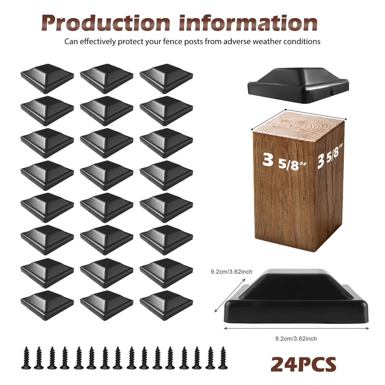 Set Di 16 Tappi Per Pali Recinzione 9x9 Cm - Plastica Nera, Con Viti, Per Giardino - Foto 11