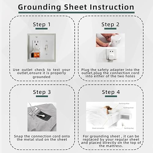 Miniatura 6 de Sábana bajera ajustable con cable de conexión a tierra, 5% fibra de plata pura y 95% algodón, bolsillo profundo, 18 pulgadas, 240 hilos