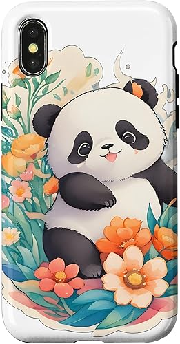 Miniatura 7 de iPhone 7 Plus8 Plus Lindo Panda Bebé Kawaii Jugando en Estuche Flores