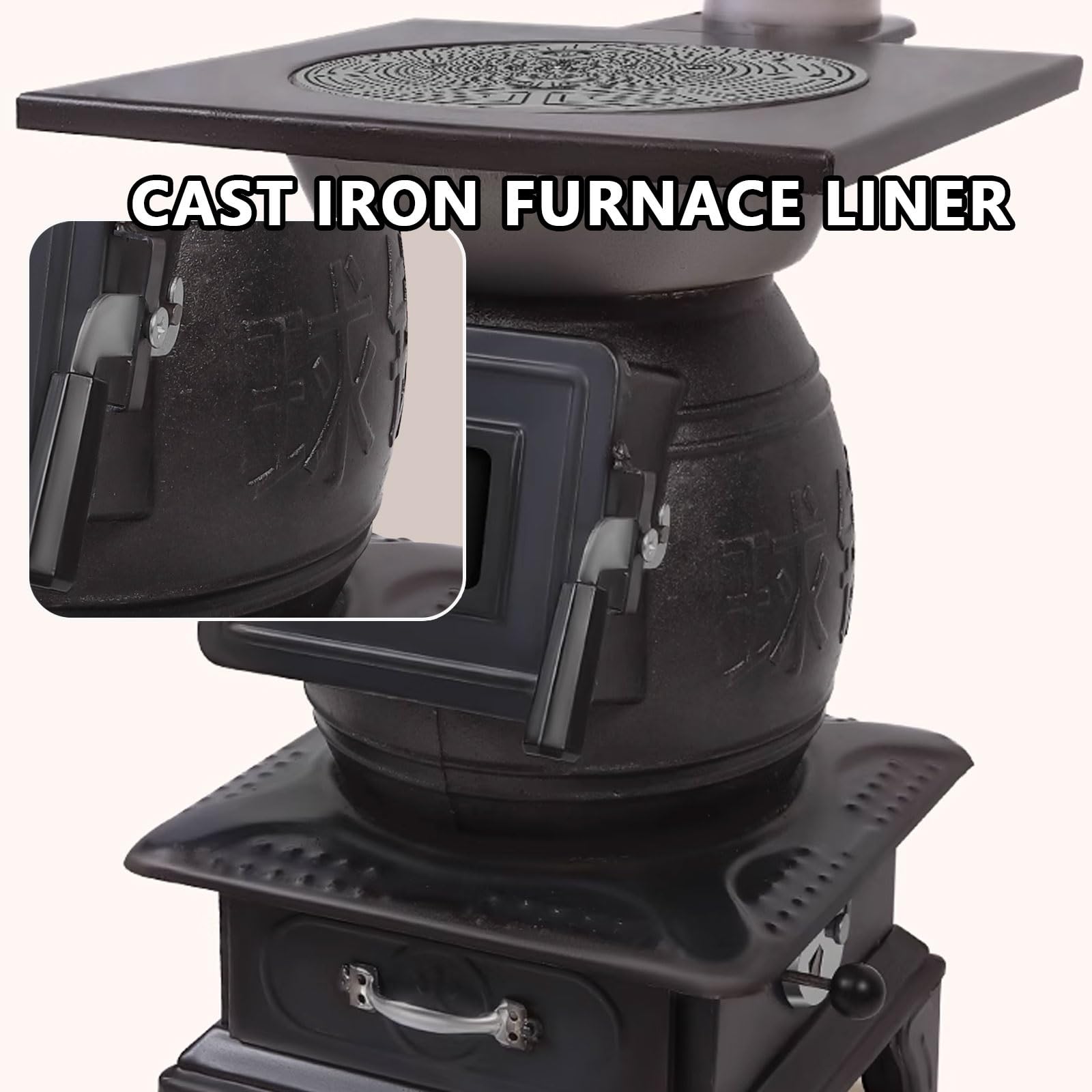 Stufa A Legna Braciere Da Esterno Stufa A Pellet Piccola Rivestimento Interno in Ghisa Include Spatola, Pinza, Gancio E Canna Fumaria Da 100 Cm Fornello Multiuso