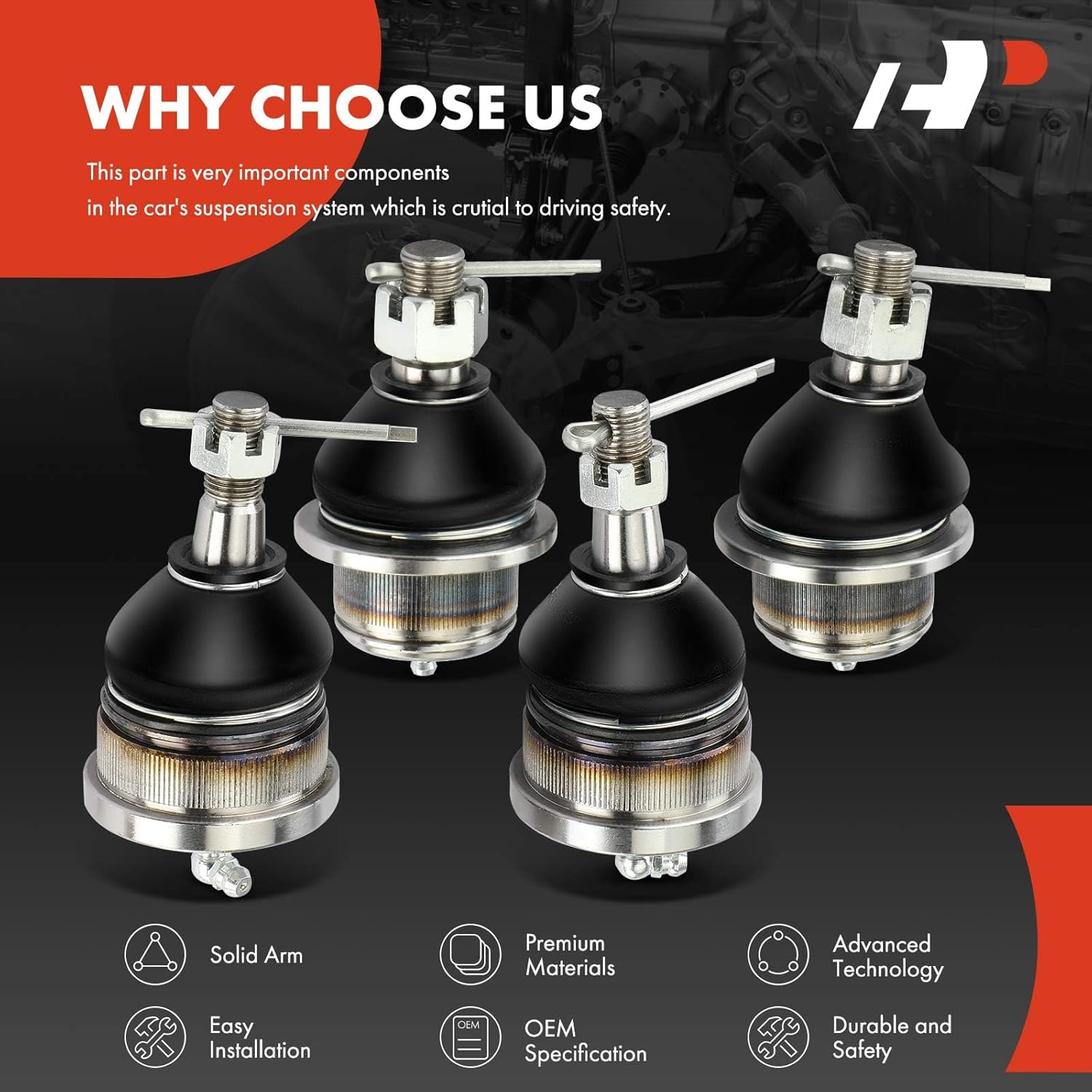 A-Premium Set of 4, Front Upper & Lower Ball Joints Kit, Compatible with Ford Explorer 2006-2010, Explorer Sport Trac 2007-2010, Mercury Mountaineer 2006-2010