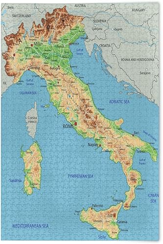 ALAZA Rompecabezas de 1000 piezas, mapa físico de Italia, gran educativo, descompresión intelectual, juego de arte de pared para adultos y