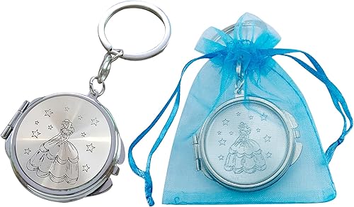 Quinceañera Party Favor (12 piezas) Mini Espejo Compacto Llavero Recuerdos de Sweet 15 Princesa Regalo para Invitada con Bolsa de Regalo de Organza,
