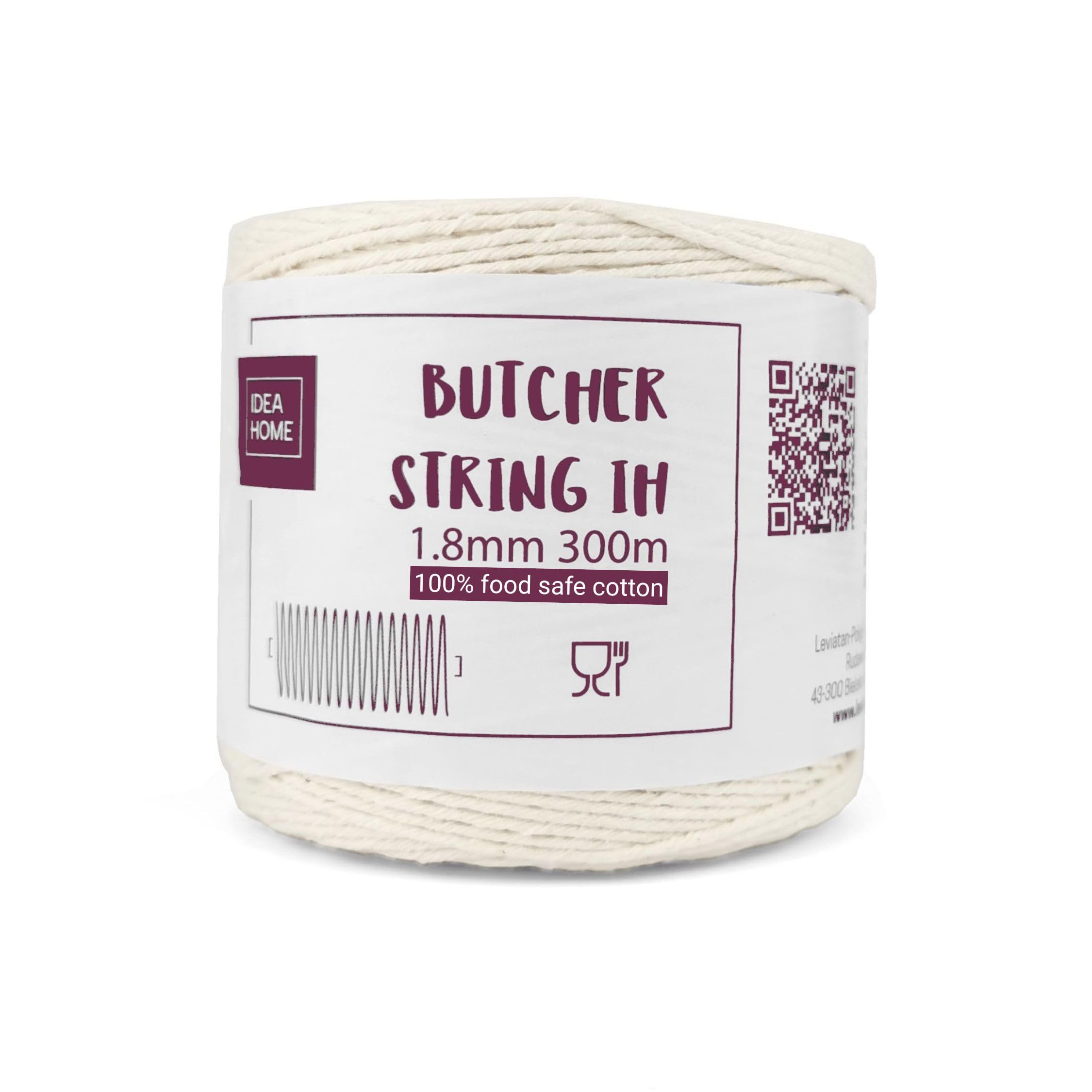 IDEA HOME Butchers String for Cooking Meat 300m - Butchers Twine 1.8mm - Cotton Twine for the Kitchen, Food-Safe, Suitable for Poultry, Sausages, DIY, Handicrafts and Decorating