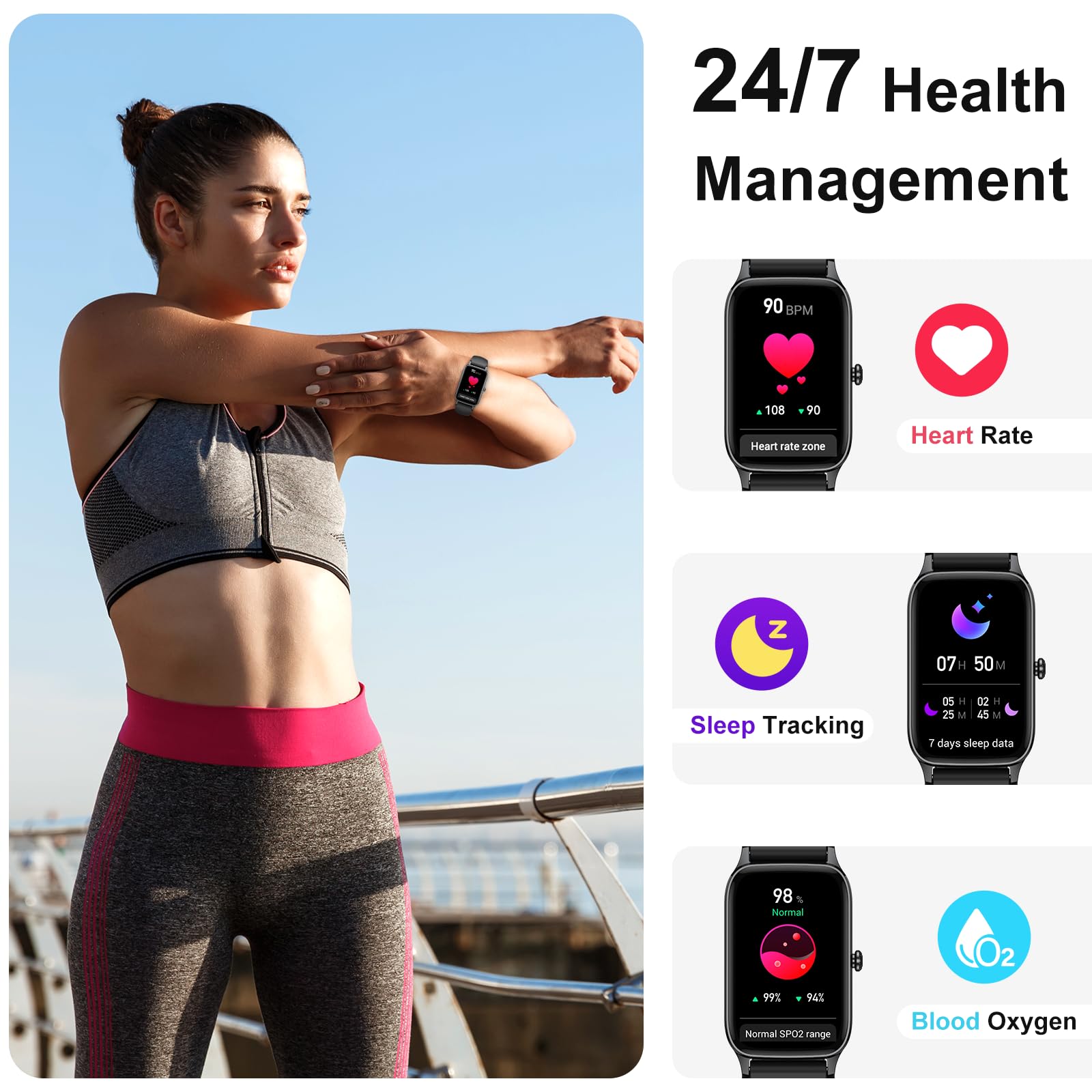 Smartwatch Uomo Donna, 1.57" Orologio Fitness con Effettua/Risposta Chiamate,110+ Sportive Modalità Fitness Tracker, Contapassi/Sonno/Cardiofrequenzimetro, Impermeabil IP68 Smart Watch per Android/iOS