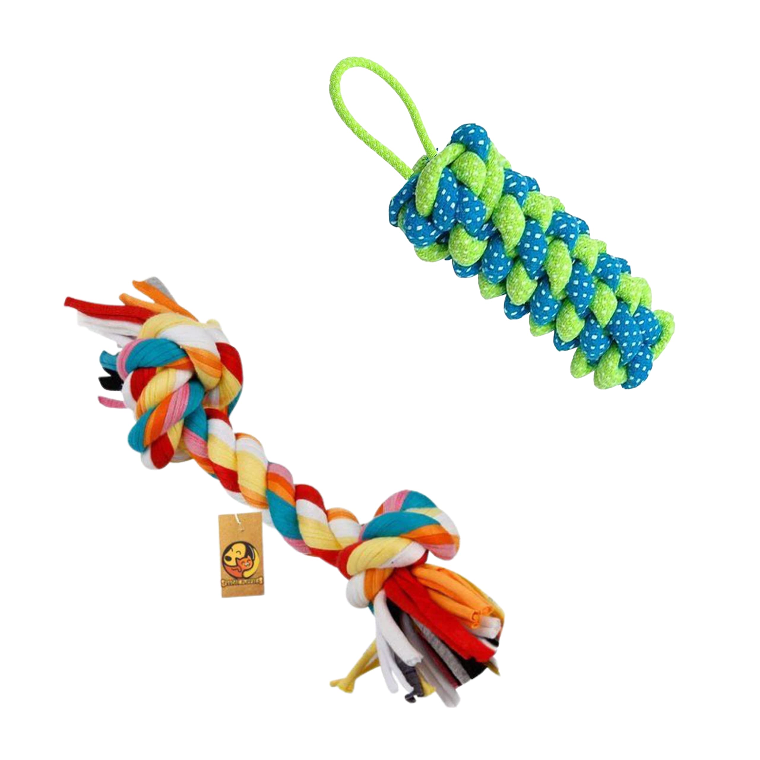 Foodie Puppies Durable Cotton Rope Chew Toy (2 in 1 Combo) - 2 Knot - CornStick Rope (Color May Vary) | Chewing, Teething, and Training for Small to Medium Size Dogs and Puppies