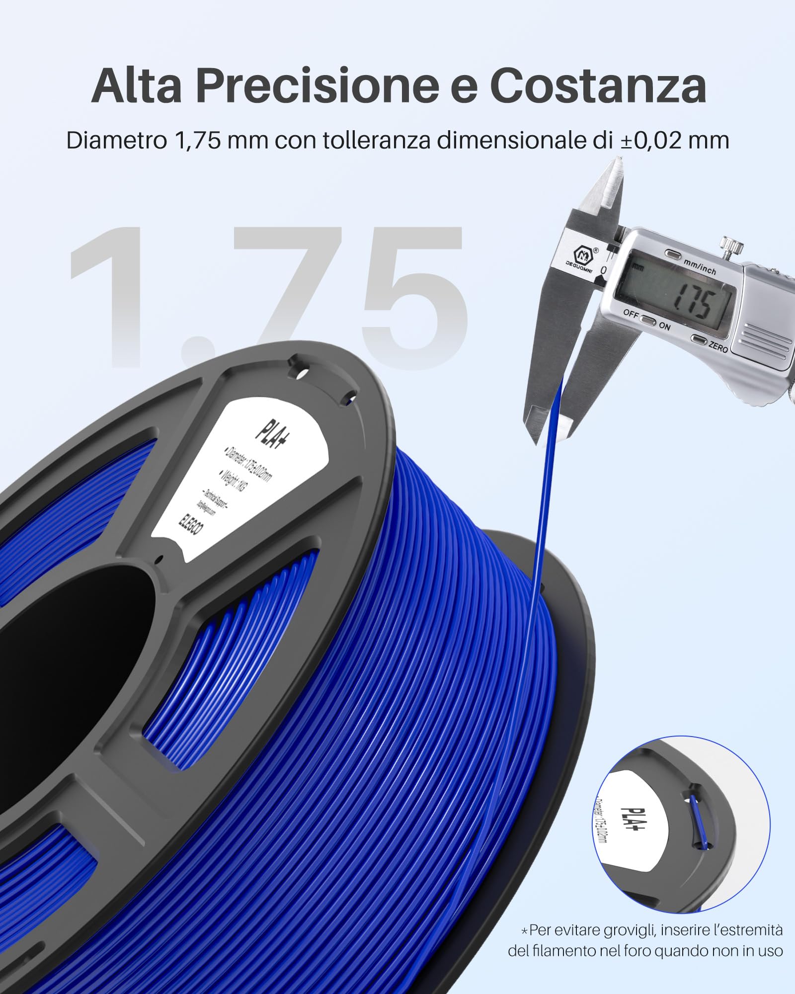 ELEGOO PLA+ Filamento 1,75mm Viola 1KG, PLA Plus ad Alta Resistenza per Stampanti 3D, Precisione Dimensionale +/- 0,02mm, Bobina da 1kg (2,2lbs) Compatibile con la Maggior Parte delle Stampante 3D