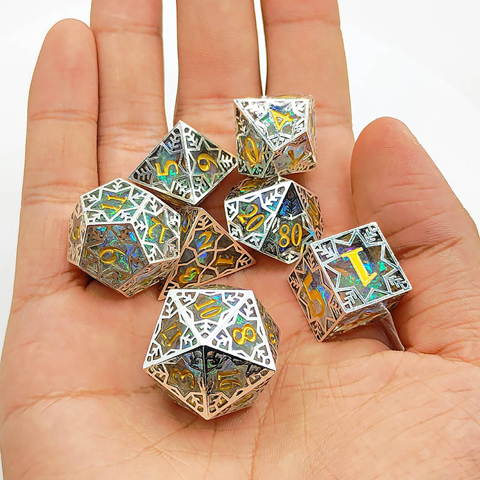 Set di dadi 7 in 1 in metallo poliedrici per giochi di ruolo per dungeons and drons, DM Players