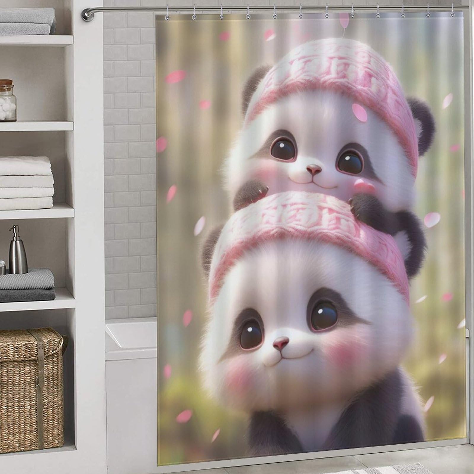 Rideau de douche imperméable et lavable motif panda pour salle de bain