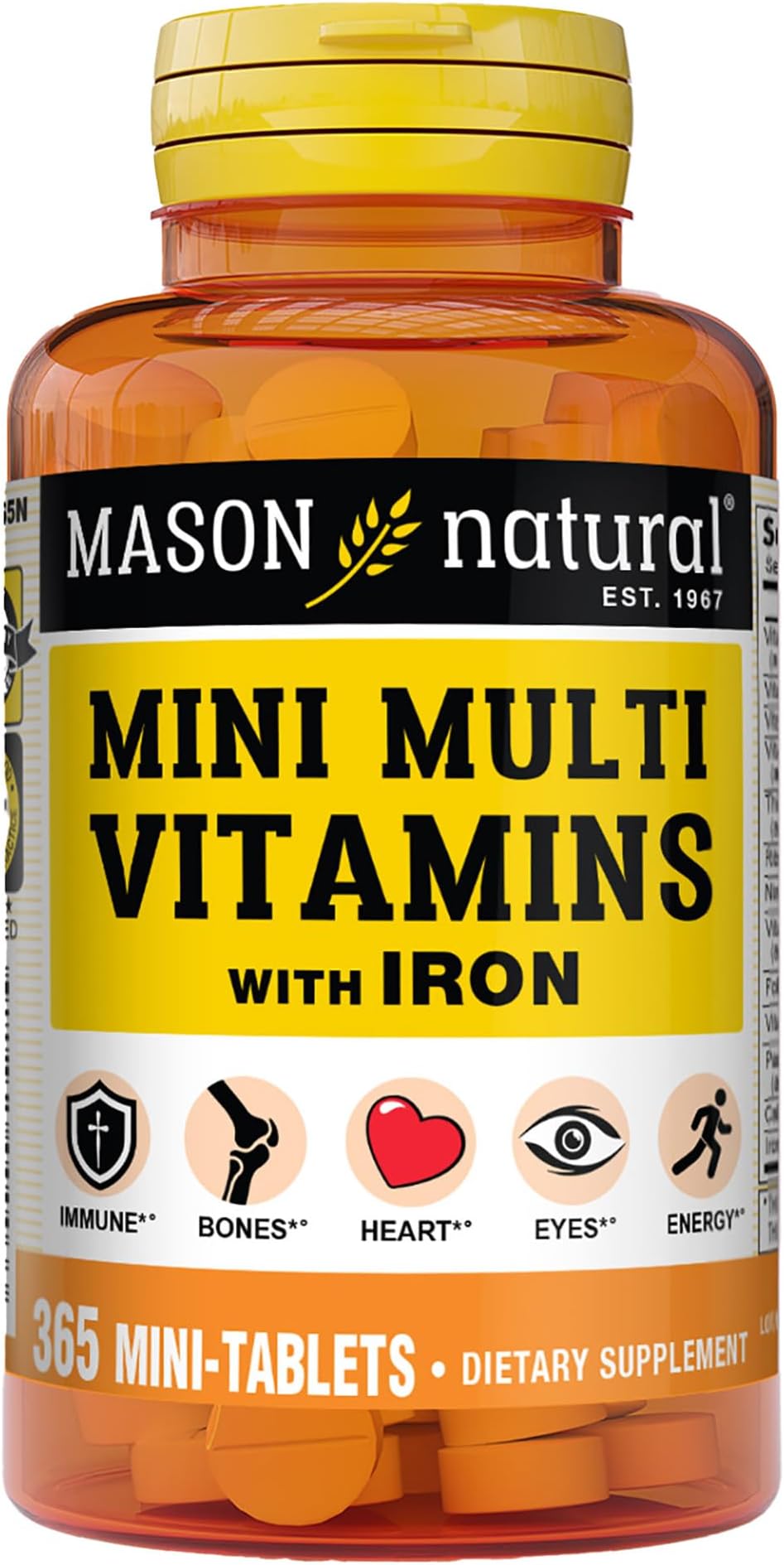 Mini Multi Vitamins with Iron, Vitamins A, C, D, E, B1, B2, B3, B6, B12, Folate and Calcium for Overall Health, 1 Year Supply