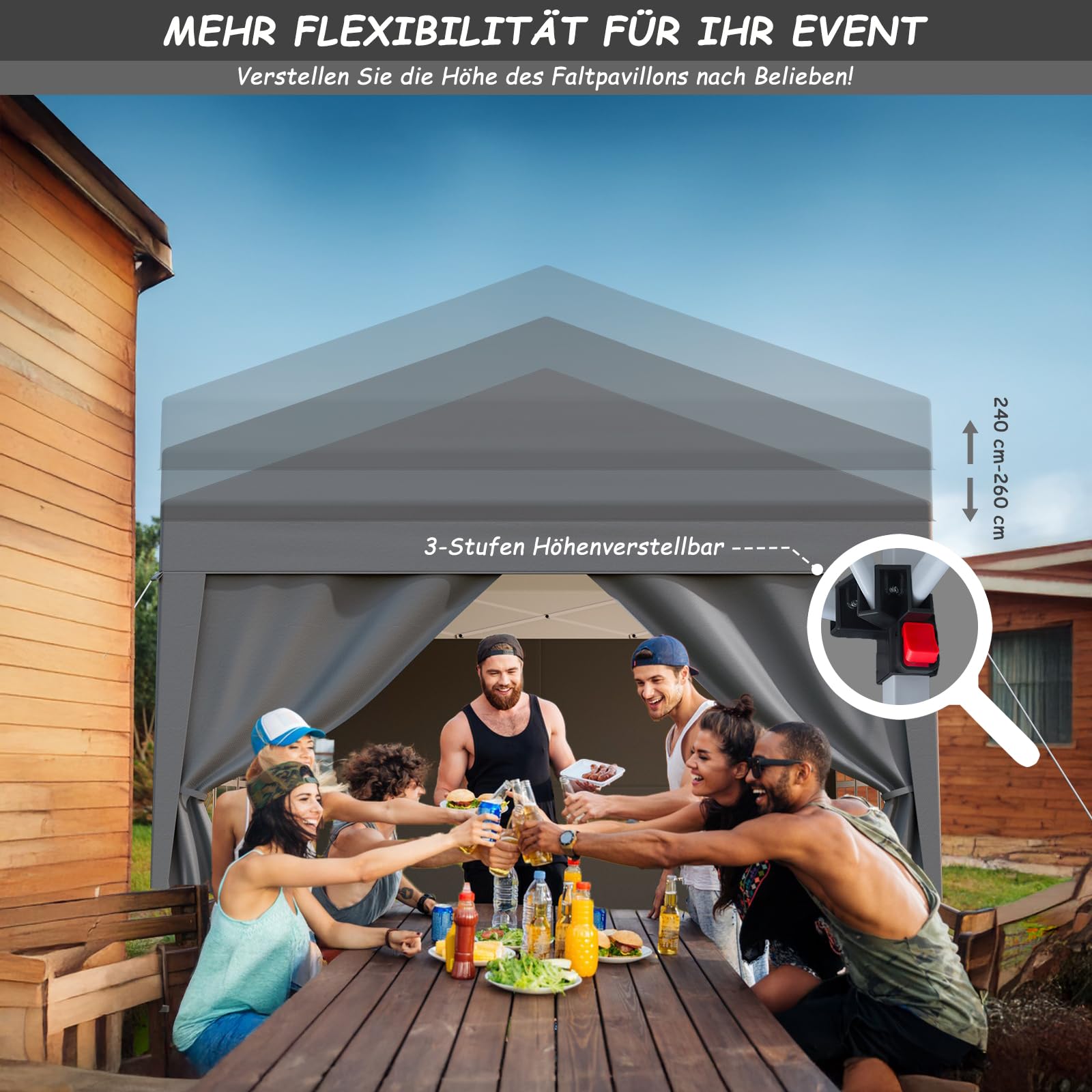 arvioo Tuinpaviljoen, 3 x 3 m, tuincomfort Deluxe, pop-up paviljoen met