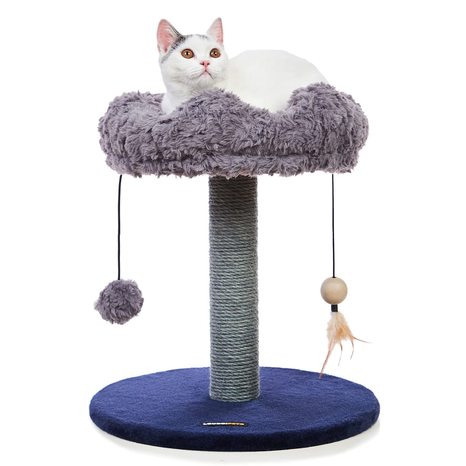 Photo 1 of LOUSCIPETS Castle Cat Scratching Post with Bed, Cat Tree for Indoor Cats, Sisal Cat Scratcher with Cat Cozy Perch for Kitten & Adult Cats, Small Cat Tower with Balls, Stable Cat Stand (Dark Gray)