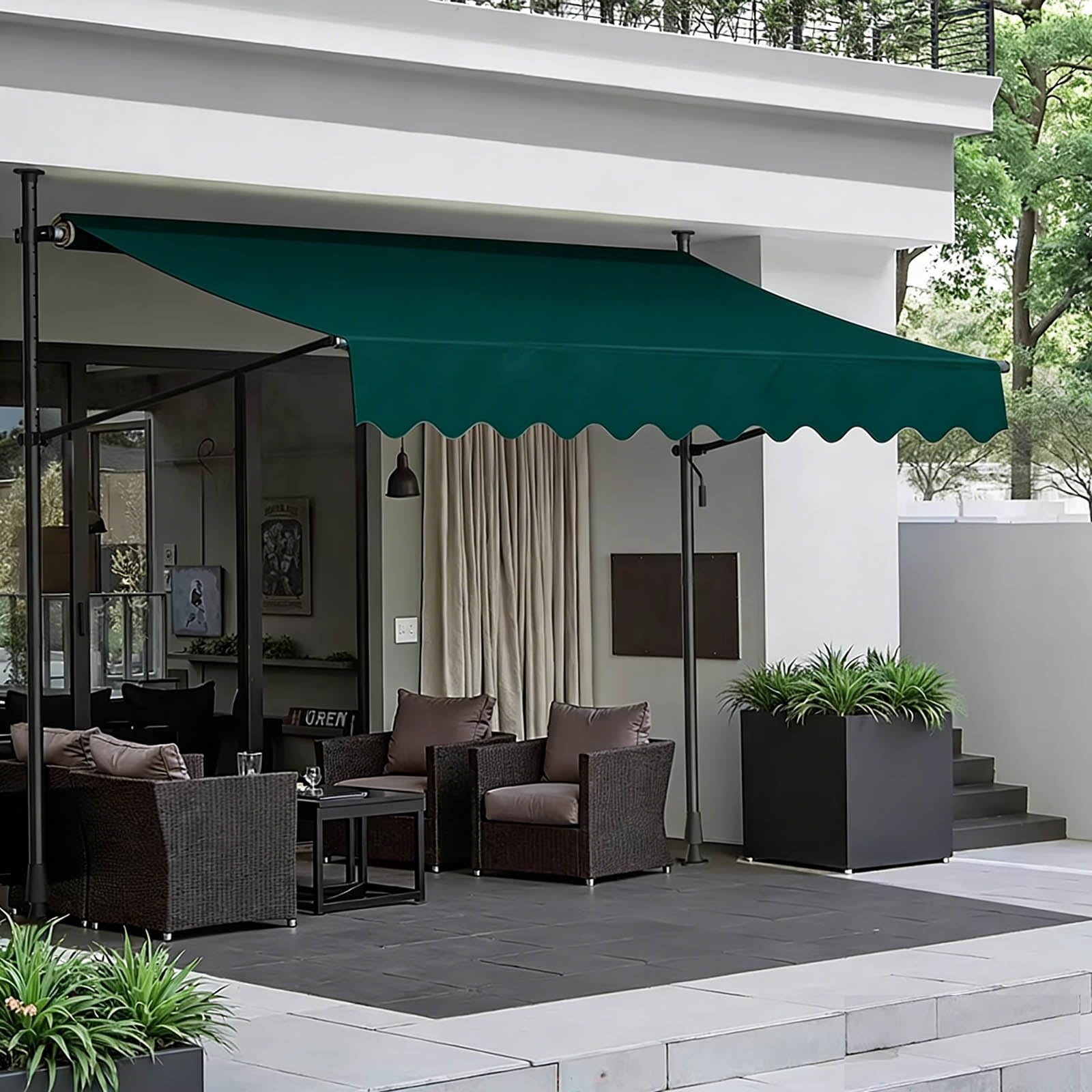 Klemmmarkise Balkon 200x120cm Markise Einziehbar mit Handkurbel, UV-beständig Sonnenmarkise, ohne Bohren für Balkon Garten Terrasse, 300x120cm(Dark Green,79x47in)