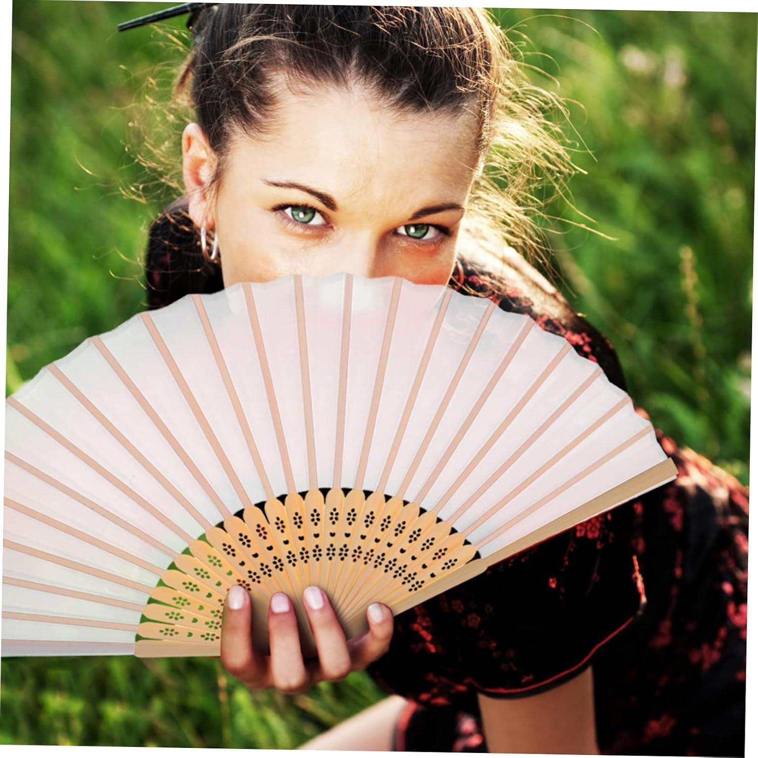 Ipetboom Ancient Fan Handheld Fan Fabric Fan Handheld Hand Fan Foldable Silk Hand Fans for Women Folding Foldable