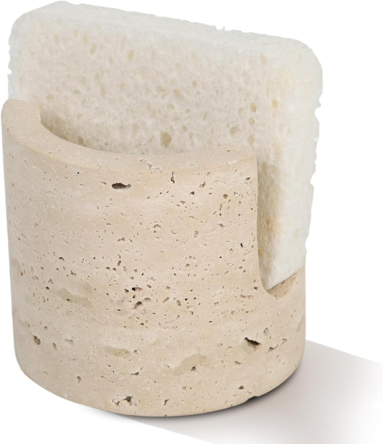Marble Travertine Sponge Holder for Kitchen Counter,Beige Natural Stone Dish Drying Rack for Countertop,Marble Kitchen Accessories