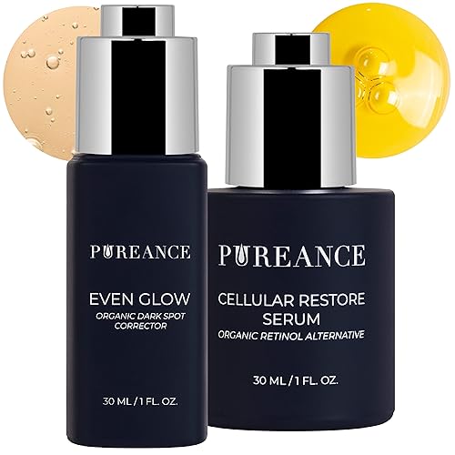 Suero orgánico de vitamina C para manchas oscuras y piel menopáusica con ciruela Kakadu y suero de retinol orgánico para mujeres menopáusicas con