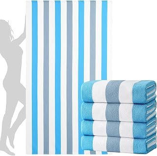 Jessy Home 4 Pack Striped Oversized Beach Towel Set, 40x70 Inch Microfiber Sandproof Quick Dry Super Soft Swim Towels, Absorbent Stylish Pool Towels, Swim Cover Up for Beach Vacation Travel