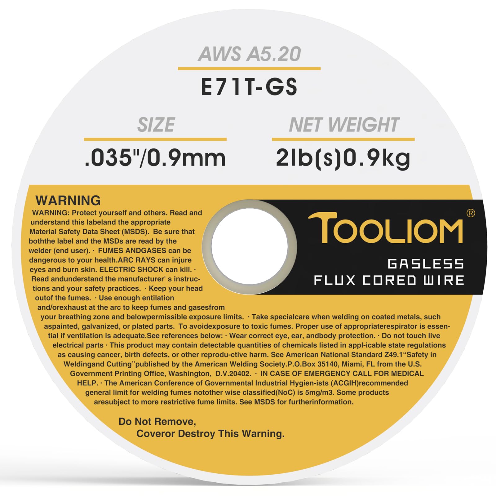 TOOLIOM E71T-GS - Alambre de soldadura Mig de acero al carbono autoblindado con núcleo de flujo de 0.88 cm de diámetro, 2 libras, 3 unidades