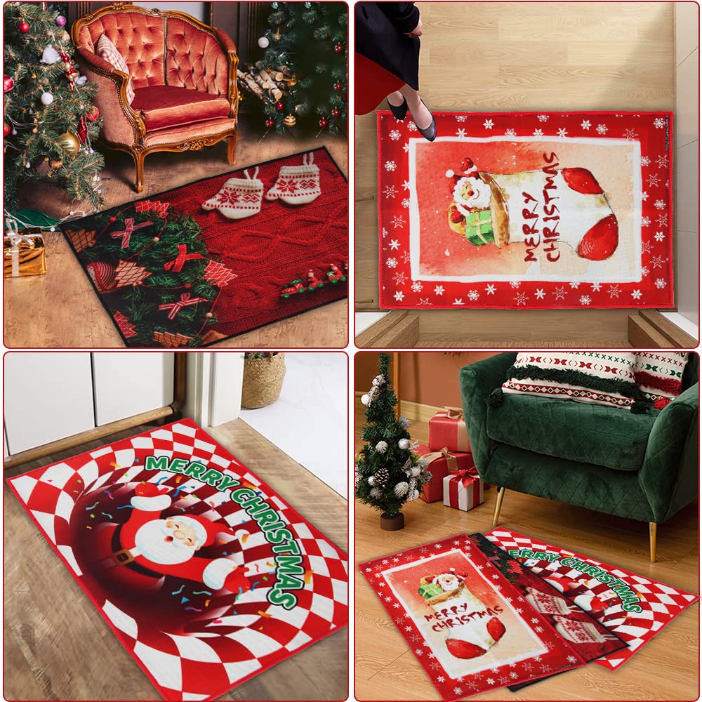 JynxtoyZeal Kersttapijt Matten, Kerstmat, Kerstdecoratie Voetmat, Kerst Deurmat, Anti-Slip Deurmat Kerst Patroon, Tapijt Entree - 40 x 60 cm