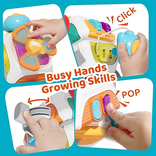 Vista 4 de Tabla Ocupada Montessori 10 en 1 para niños de 1 año - Juguetes para niños pequeños de 1 a 2 años con volante de automóvil y llaves, juguetes